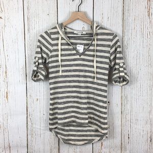 Forever 21 Striped Vneck 3/4 Sleeve Knit Hoodie